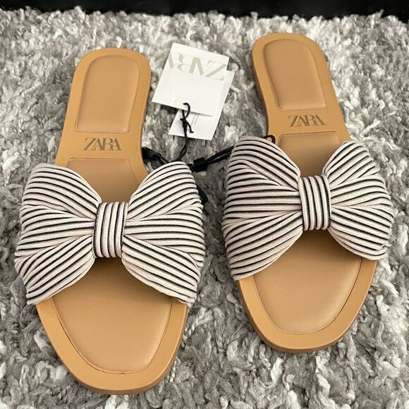 NWT Zara Knotted Fabric Flat Sandals - Picture 1 of 8